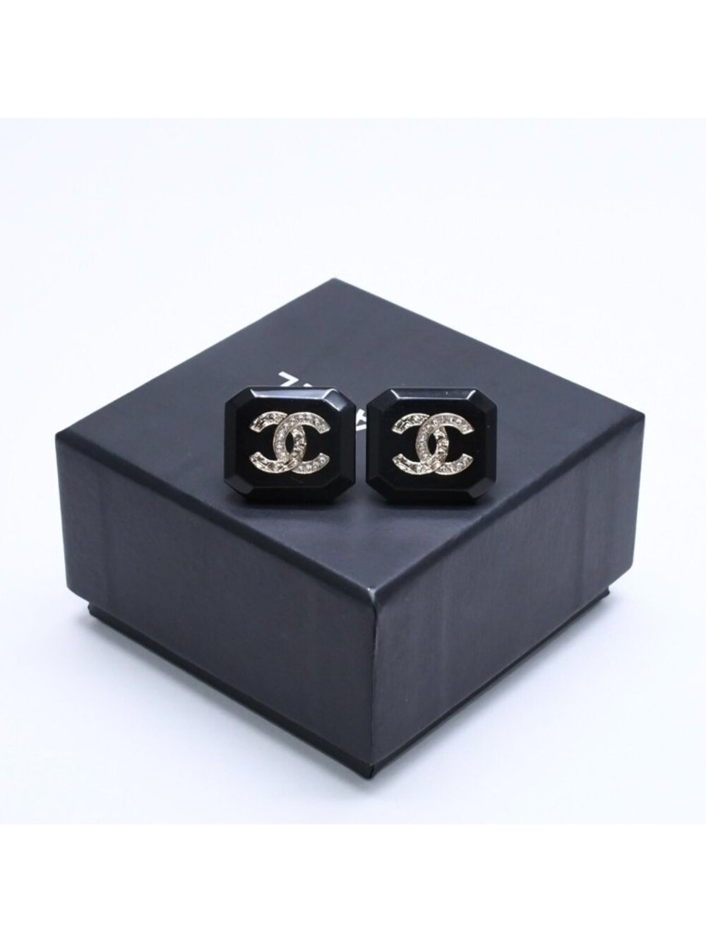 Chanel Earrings CC Logo Black Silver